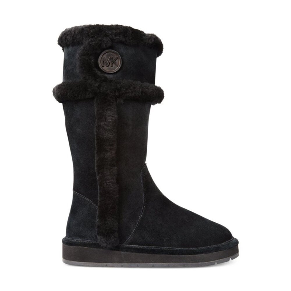 Michael Kors Sheep Lined Suede Leather Tall Winter Snow Boots in Black, size 6